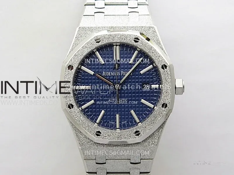 Royal Oak 41mm 15410 Frosted SS ZF 1:1 Best Edition Blue Textured Dial on SS Bracelet SA3120 Super Clone