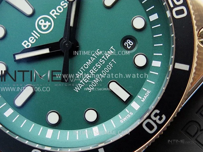 BR 03-92 Diver Ceramic Bezel Bronze B12 1:1 Best Edition Green Dial on Black Rubber Strap A2824 (Free Gray Leather Straps)