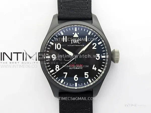 Big Pilot IW329801 Real Ceramic M+F 1:1 Best Edition Black Dial on Black Calfskin Strap SEIKO 8N-24