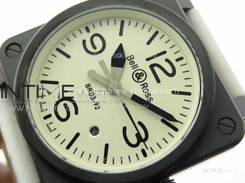 BR 03-92 Real Ceramic 1:1 Best Edition White Dial Black Markers on White Rubber Strap MIYOTA 9015