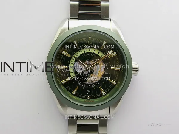 Aqua Terra 150M World Time 24 Hours SS/Ceramic VRS 1:1 Best Edition Green Dial On SS Bracelet Super Clone 8938
