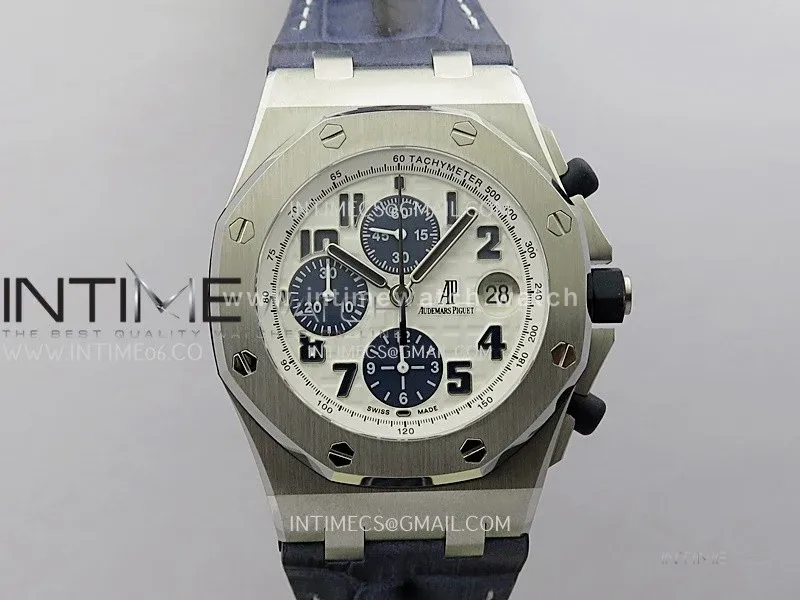 Royal Oak Offshore 42mm Navy TKF Best Edition White Dial on Blue Leather Strap A7750