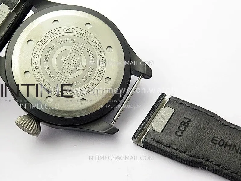 Big Pilot IW329801 Real Ceramic M+F 1:1 Best Edition Black Dial on Black Calfskin Strap SEIKO 8N-24