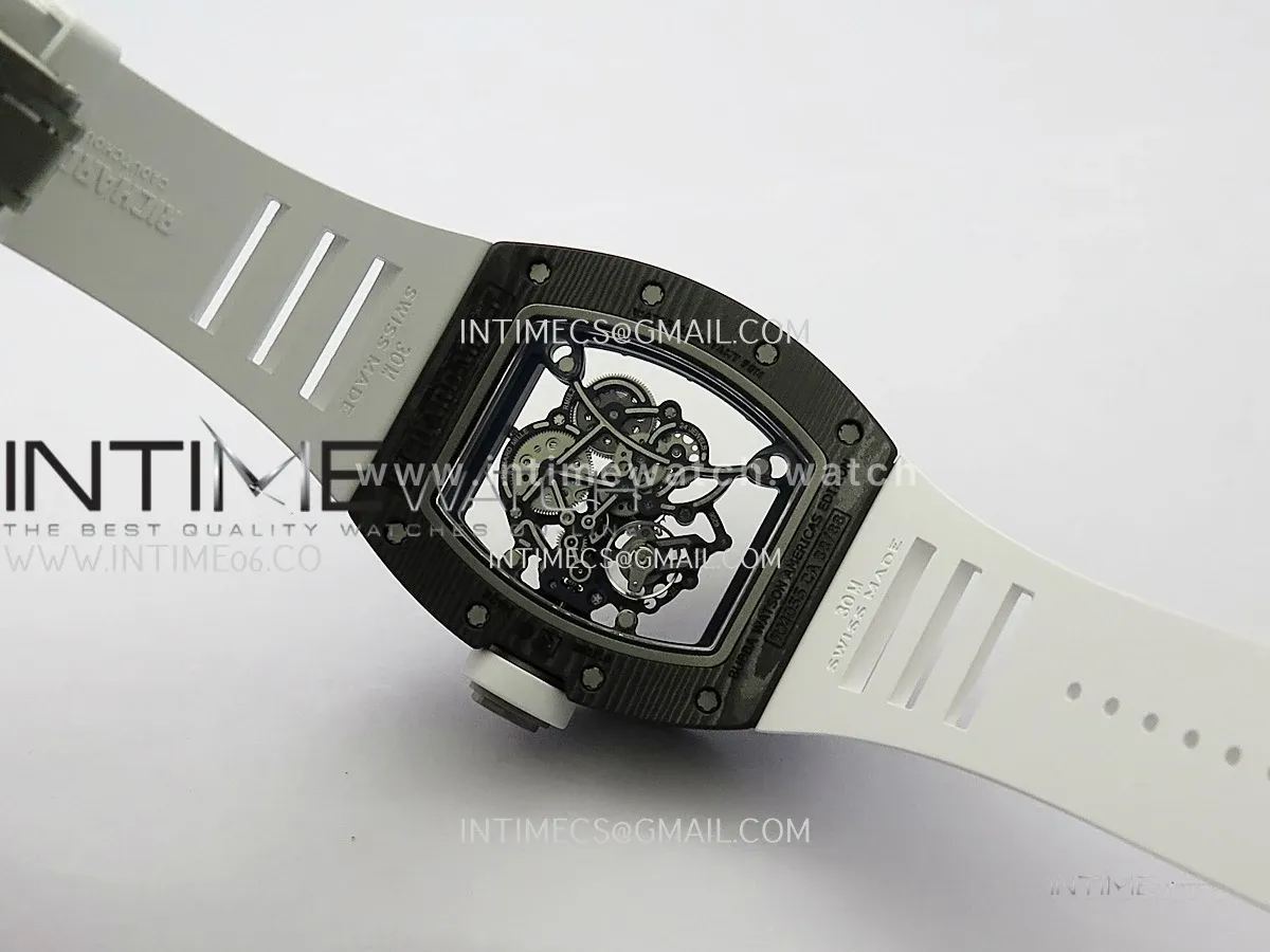 RM055 Black NTPT White Inner Bezel GTF Best Skeleton Dial White Rubber Strap RMUL2 Super Clone (Free Sprung)