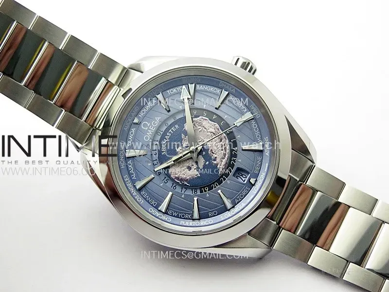 Aqua Terra 150M 43mm Worldtimer 24 VSF 1:1 Best Edition Summer Blue Dial on SS Bracelet A8938 Super Clone