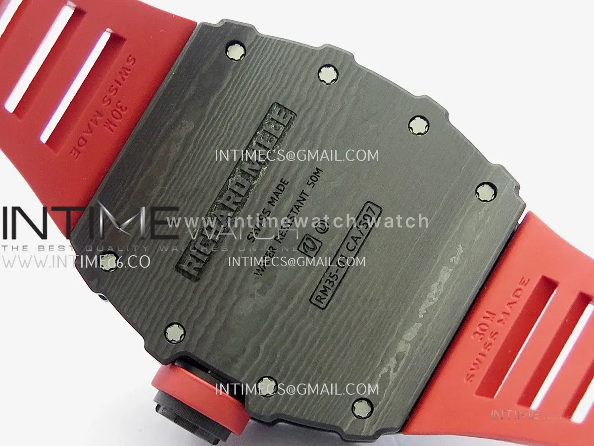 RM035-01 Black NTPT GTF Best Edition Skeleton Dial On Red Rubber Strap Super Clone RMUL2 (Free Sprung)