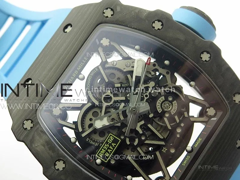 RM 035-02 Rafael Nadal NTPT Carbon on Blue Rubber Strap
