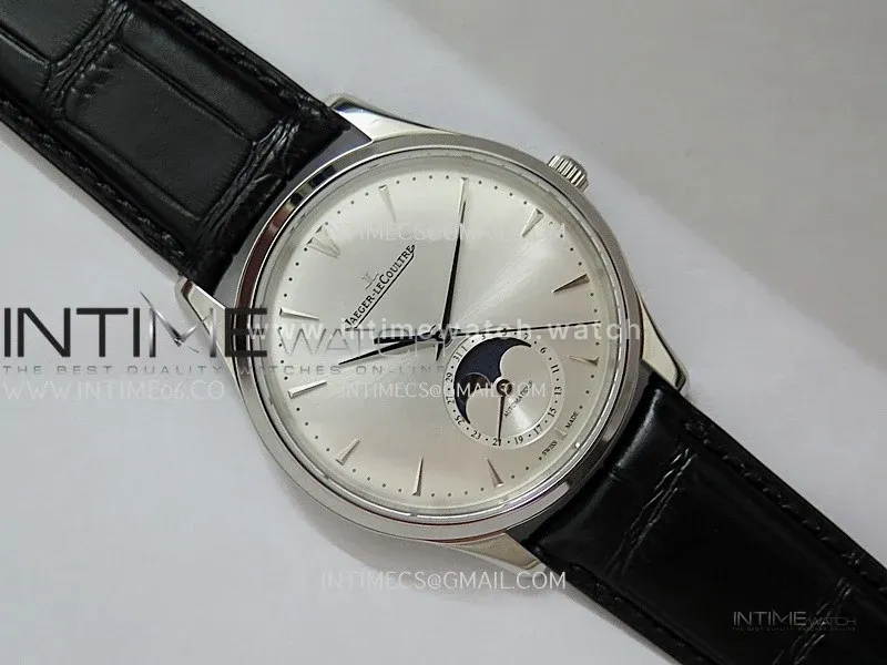 Master Ultra Thin Moon 1368420 SS GF 1:1 Best Edition Silver Dial on Black Leather Strap Asian 925
