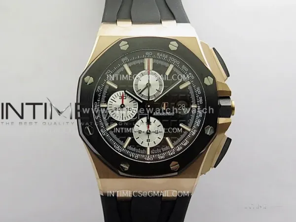 Royal Oak Offshore 44mm RG JF 1:1 Best Edition Black Dial Silver Subdial On Black Rubber Strap A3126