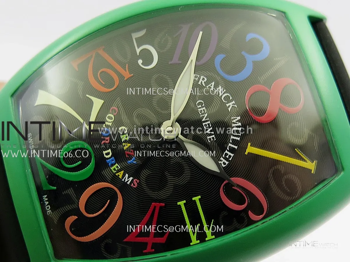 Crazy Hours Real Jumping Hour Green PVD ABF Black Dial Color Marker On Black Rubber Strap A23J