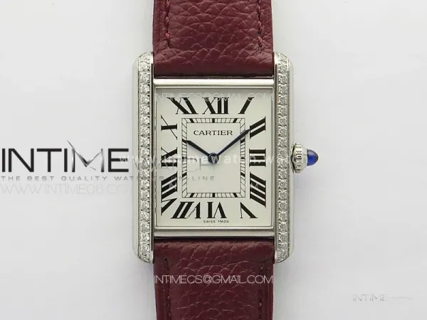 Tank Louis Ladies 25mm SS/Crystal 8848F 1:1 Best Edition White Dial on Dark Red Leather Strap Ronda Quartz