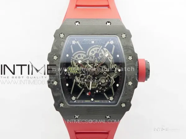RM035-01 Forged Carbon Case KUF Best Edition Red Crown on Red Rubber Strap MIYOTA8215