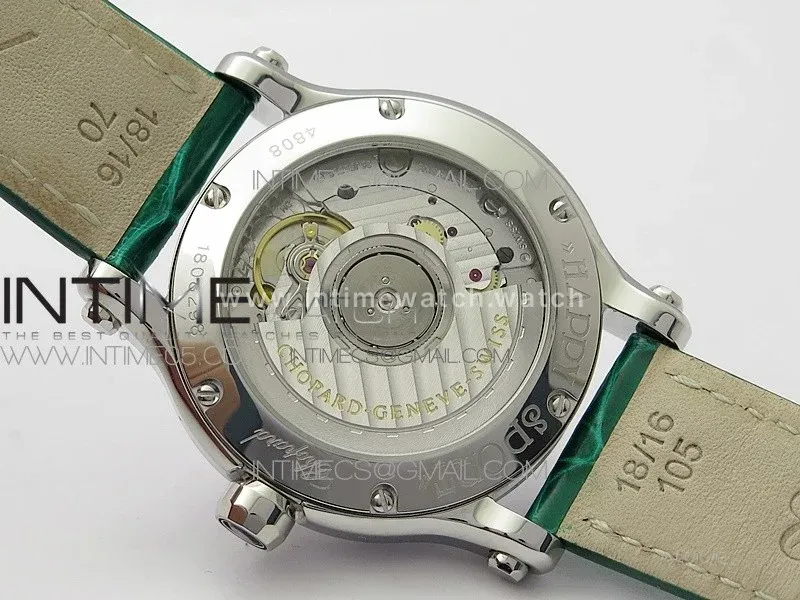 HAPPY SPORT AUTOMATIC SS 36MM YYF 1:1 BEST EDITION WHITE DIAL ON GREEN LEATHER STRAP A2892
