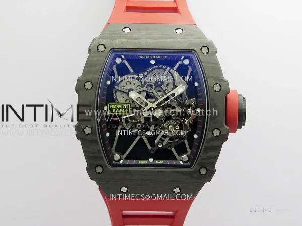 RM035-01 Black NTPT GTF Best Edition Skeleton Dial On Red Rubber Strap Super Clone RMUL2 (Free Sprung)