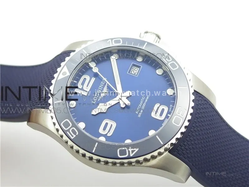 Conquest L3.840.4.56.6 Real Ceramic Bezel SS AF 1:1 Best Edition Blue dial On Rubber Strap A2824