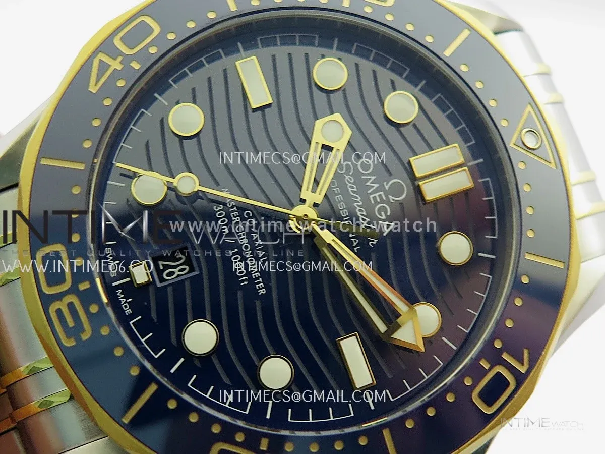 Seamaster Diver 300M Blue Ceramic Bezel Free Sprung ORF 1:1 Blue Dial On SS/YG Bracelet Asian Super Clone 8800