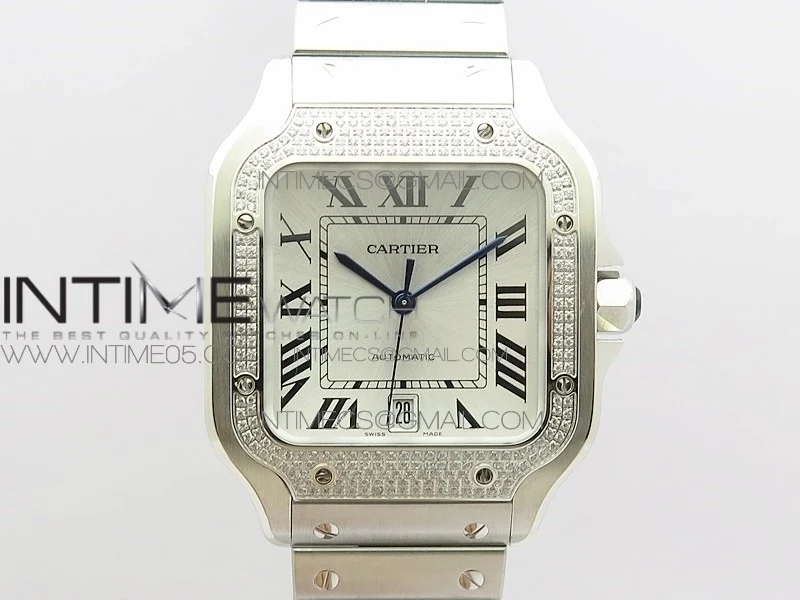 Santos de Cartier 40mm 2018 Diamonds Bezel RXW 1:1 Best Edition White Dial on SS SmartLinks Bracelet MIYOTA 9015