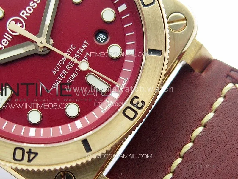 BR 03-92 Diver Bronze B12 1:1 Best Edition Red Dial on Red Leather Strap A2824 (Free Rubber Strap)