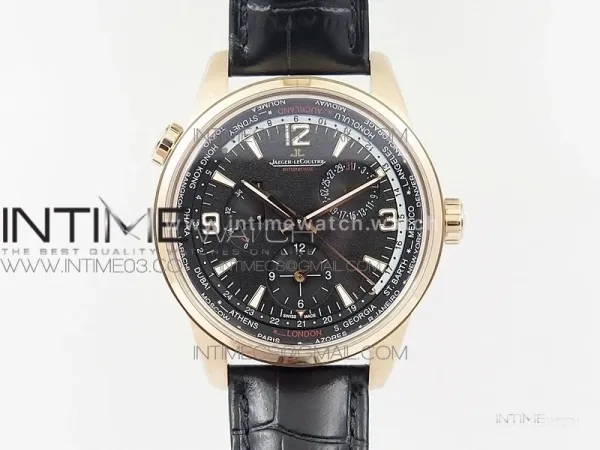 Polaris Geographic TWA RG Black Textured Dial on Black Leather Strap A936