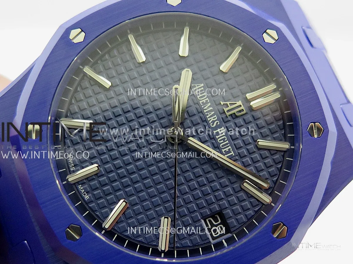 Royal Oak 41mm 15500 Blue Ceramic ZF Free Sprung 1:1 Blue Textured Dial On Blue Ceramic Bracelet Super Clone A4302