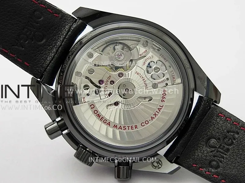 Speedmaster "Dark Side of The Moon" Real Ceramic N1F 1:1 Best Edition Black Dial on Black Leather Strap A9300