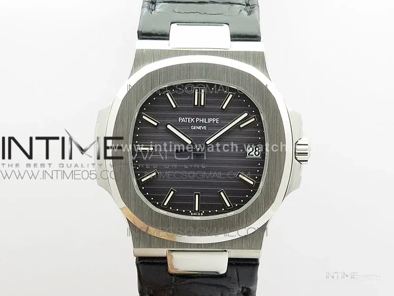 Nautilus Jumbo 5711 Super Replication PPF V4 1:1 Best Edition Gray Textured Dial on Black Leather Strap PPF324