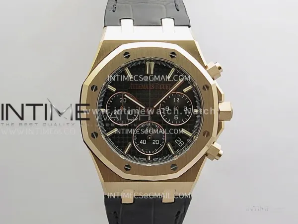 Royal Oak Chrono 26240 RG Gain Weight V2 DDF 1:1 Best Edition Black Dial On Black Leather Strap Super Clone DD4401 (SW Dial)