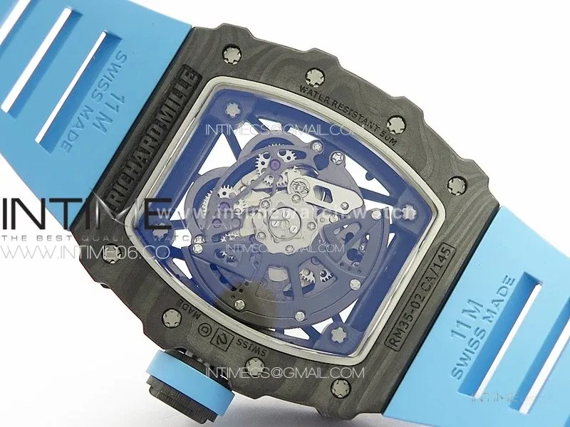 RM 035-02 Rafael Nadal NTPT Carbon on Blue Rubber Strap
