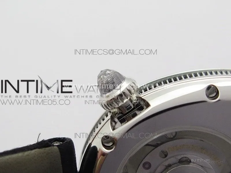Reine de Naples 8928BB 33mm SS ZF 1:1 Best Edition White MOP Dial Roman Markers Diamonds Bezel on Black Fabric Strap A537