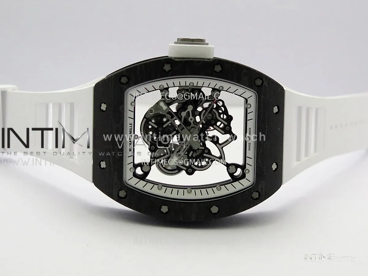RM055 Black NTPT White Inner Bezel GTF Best Skeleton Dial White Rubber Strap RMUL2 Super Clone (Free Sprung)