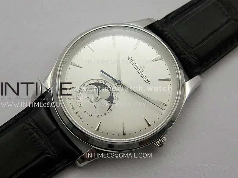 Master Ultra Thin Moon 1368420 SS GF 1:1 Best Edition Silver Dial on Black Leather Strap Asian 925