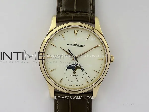 Master Ultra Thin Moon 1368420 RG GF 1:1 Best Edition White Dial on Brown Leather Strap Asian 925
