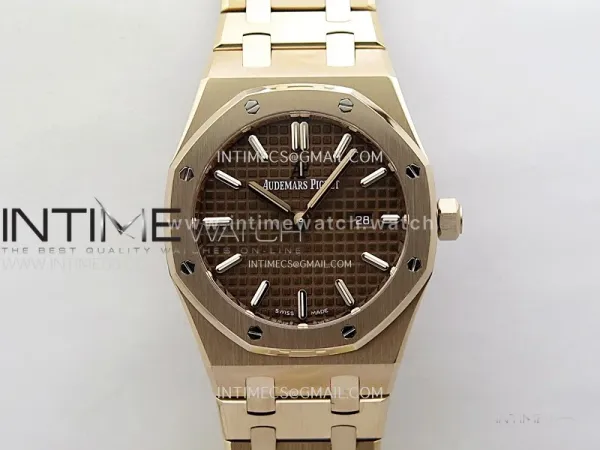 Lady Royal Oak 33mm 67651 RG ZF 1:1 Best Edition Brown Textured Dial on RG Bracelet RONDA Quartz
