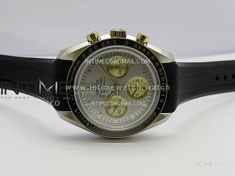 Speedmaster Professional SS/YG N1F Best Edition Silver Dial Gold Subdial On Black Rubber Strap Asian 3861