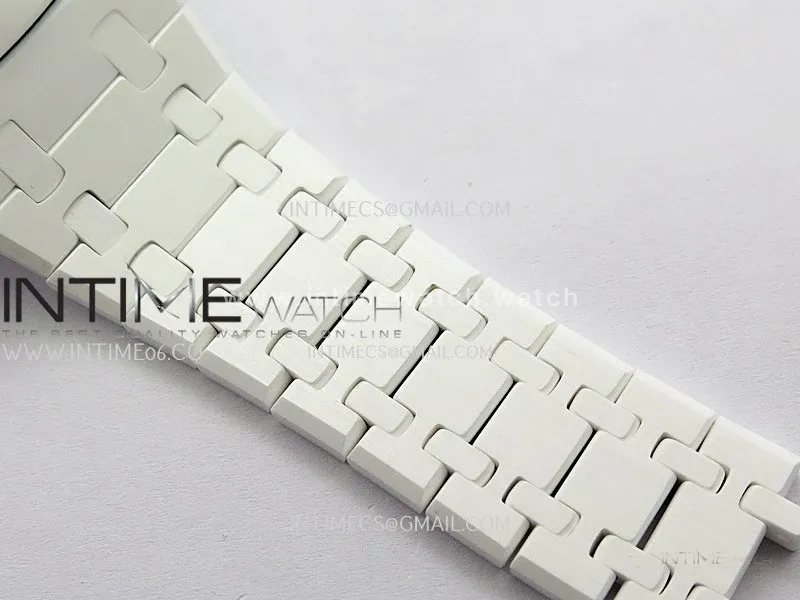 Royal Oak 41mm 15500 White Ceramic ZF Free Sprung 1:1 Silver Textured Dial On White Ceramic Bracelet Super Clone A4302