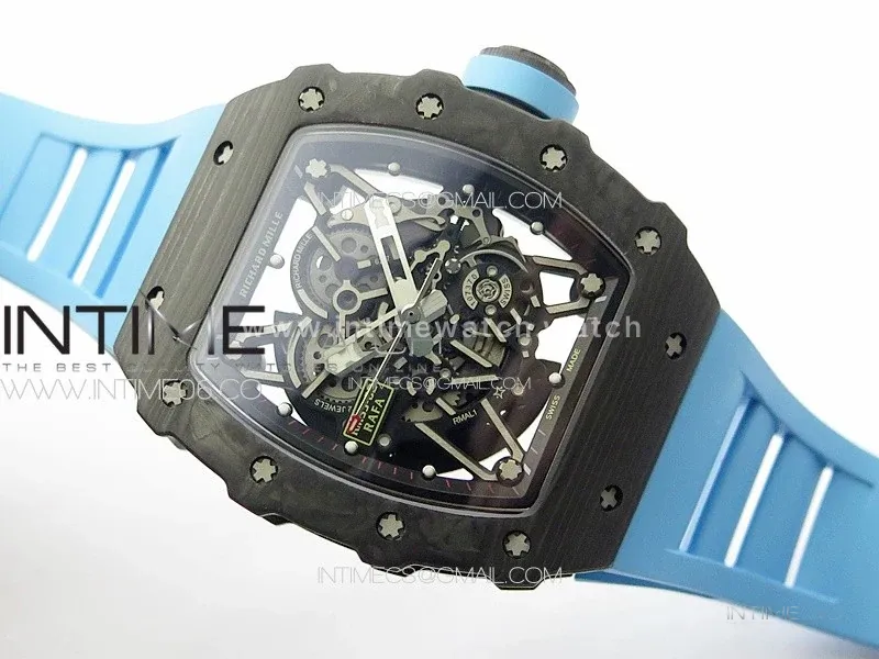 RM 035-02 Rafael Nadal NTPT Carbon on Blue Rubber Strap
