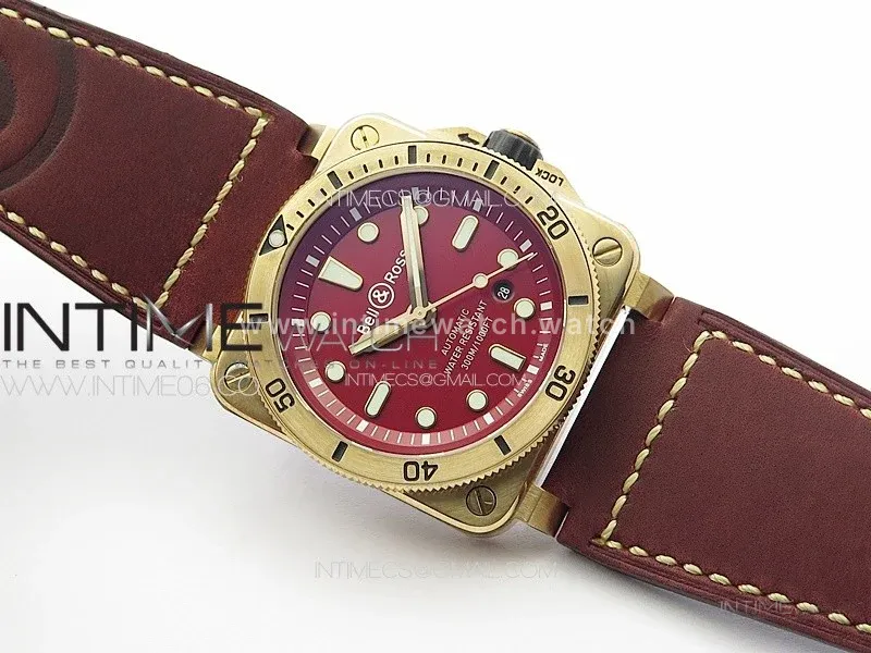 BR 03-92 Diver Bronze B12 1:1 Best Edition Red Dial on Red Leather Strap A2824 (Free Rubber Strap)