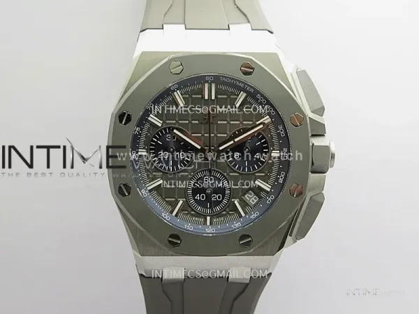 Royal Oak Offshore 43mm 26420 Ceramic Bezel SS DDF 1:1  Gray Dial On Gray Rubber Strap DD4401 Super Clone