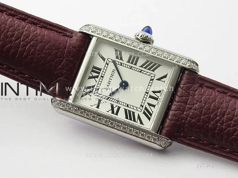 Tank Louis Ladies 22mm SS/Crystal 8848F 1:1 Best Edition White Dial on Dark Red Leather Strap Ronda Quartz